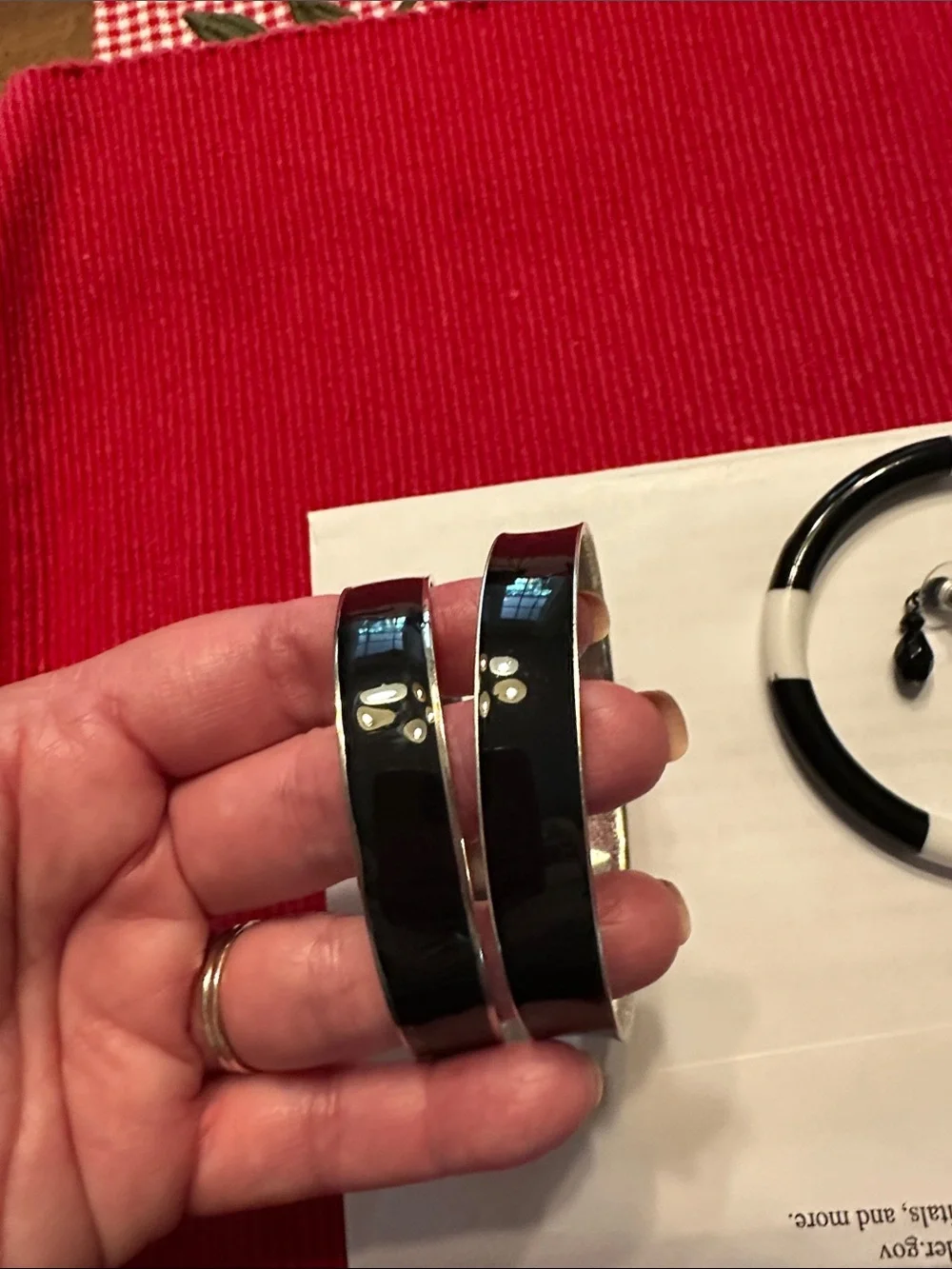 Black and White Resin and metal Bangle Bracelet and Earrings Set